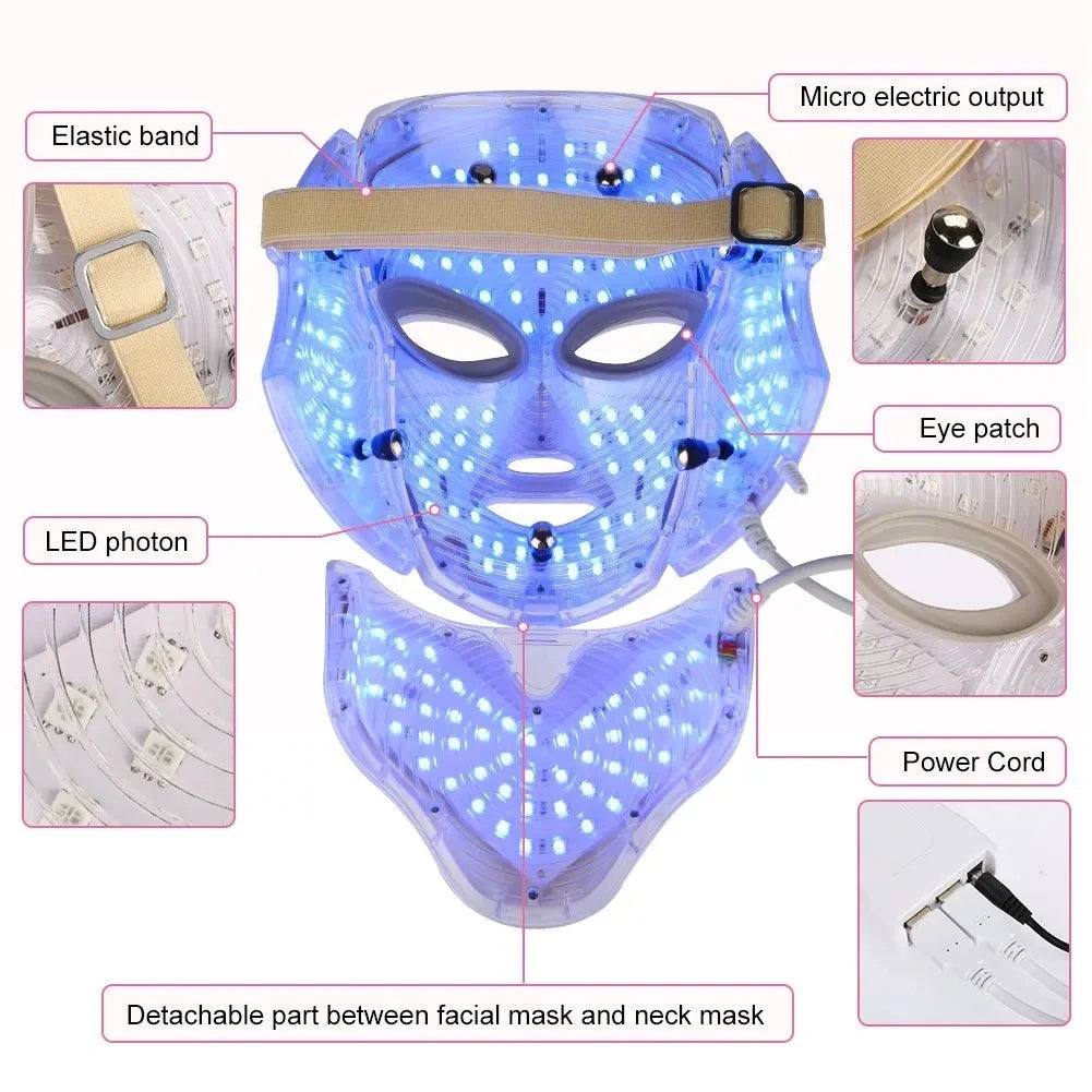 Glow7 LED Beauty Face and Neck Mask – 7-Color Light Therapy Mask