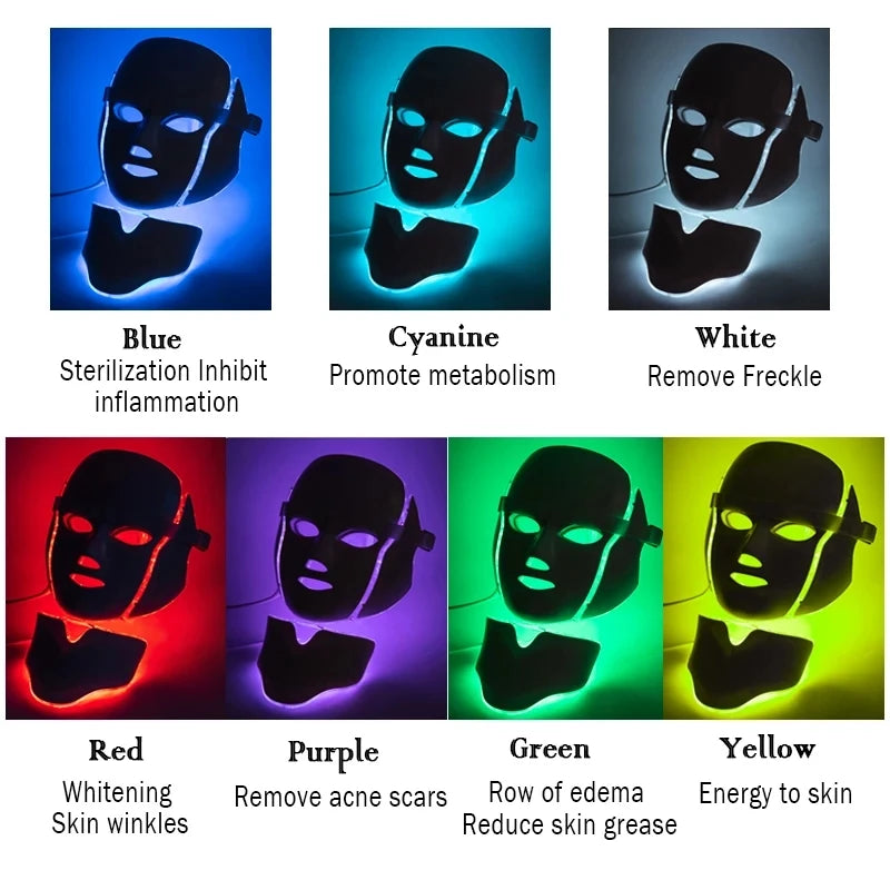 Glow7 LED Beauty Face and Neck Mask – 7-Color Light Therapy Mask